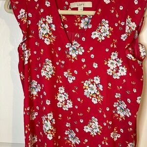 LOFT Red and White Floral Blouse